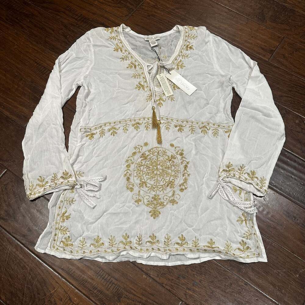 Rachel Zoe White Tunic with Gold Embroidery